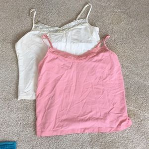 2 pretty camis with built in shelf